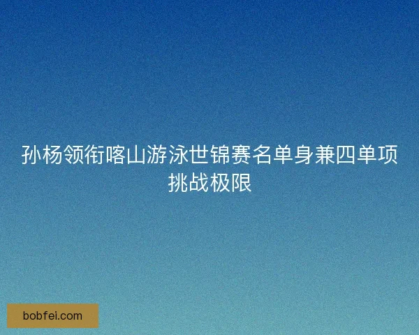 孙杨领衔喀山游泳世锦赛名单身兼四单项挑战极限